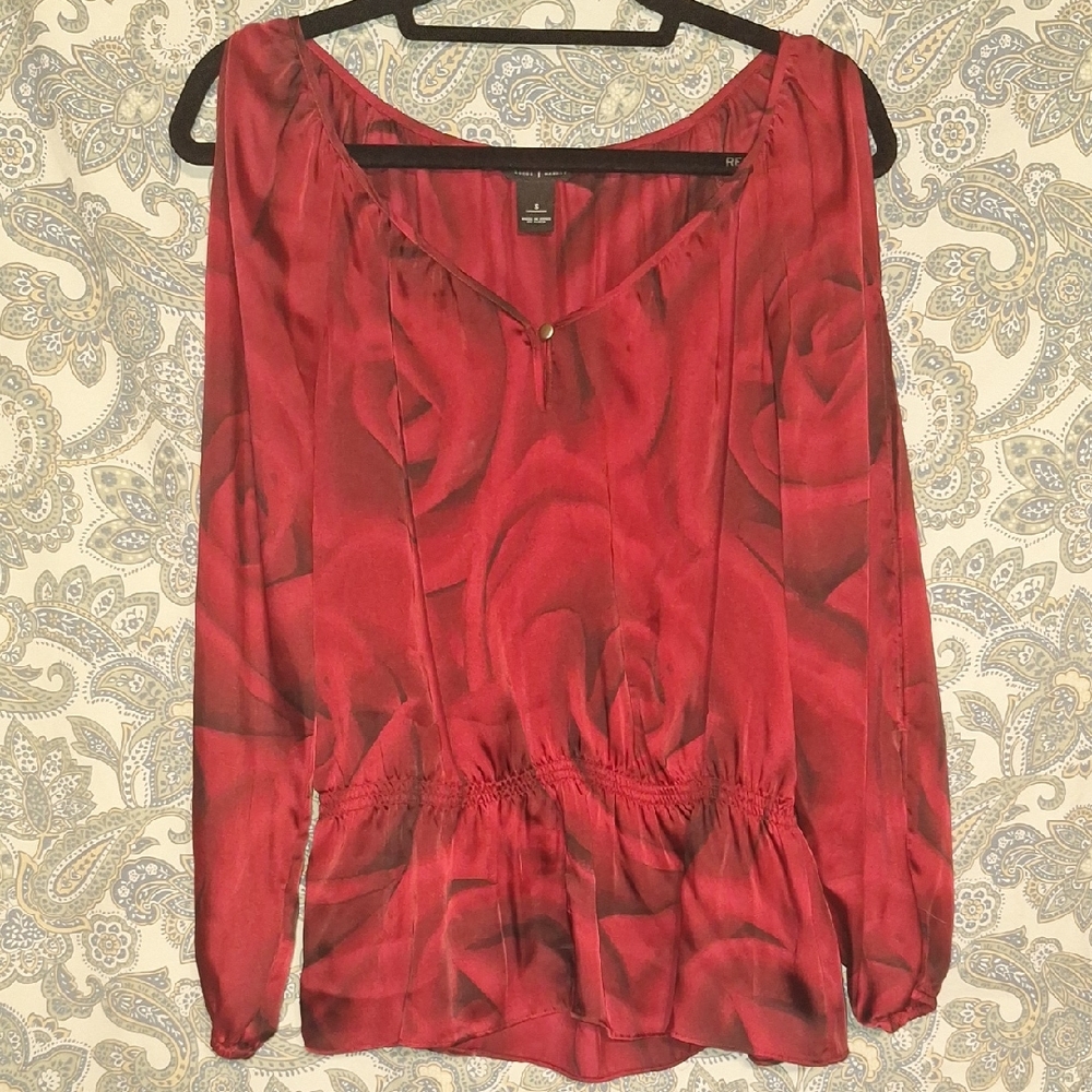 New York & Company Red Rose Blouse